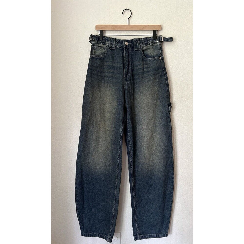 Bershka Jeans Womens 4 Blue Balloon Fit Carpenter Oversized Baggy NEW